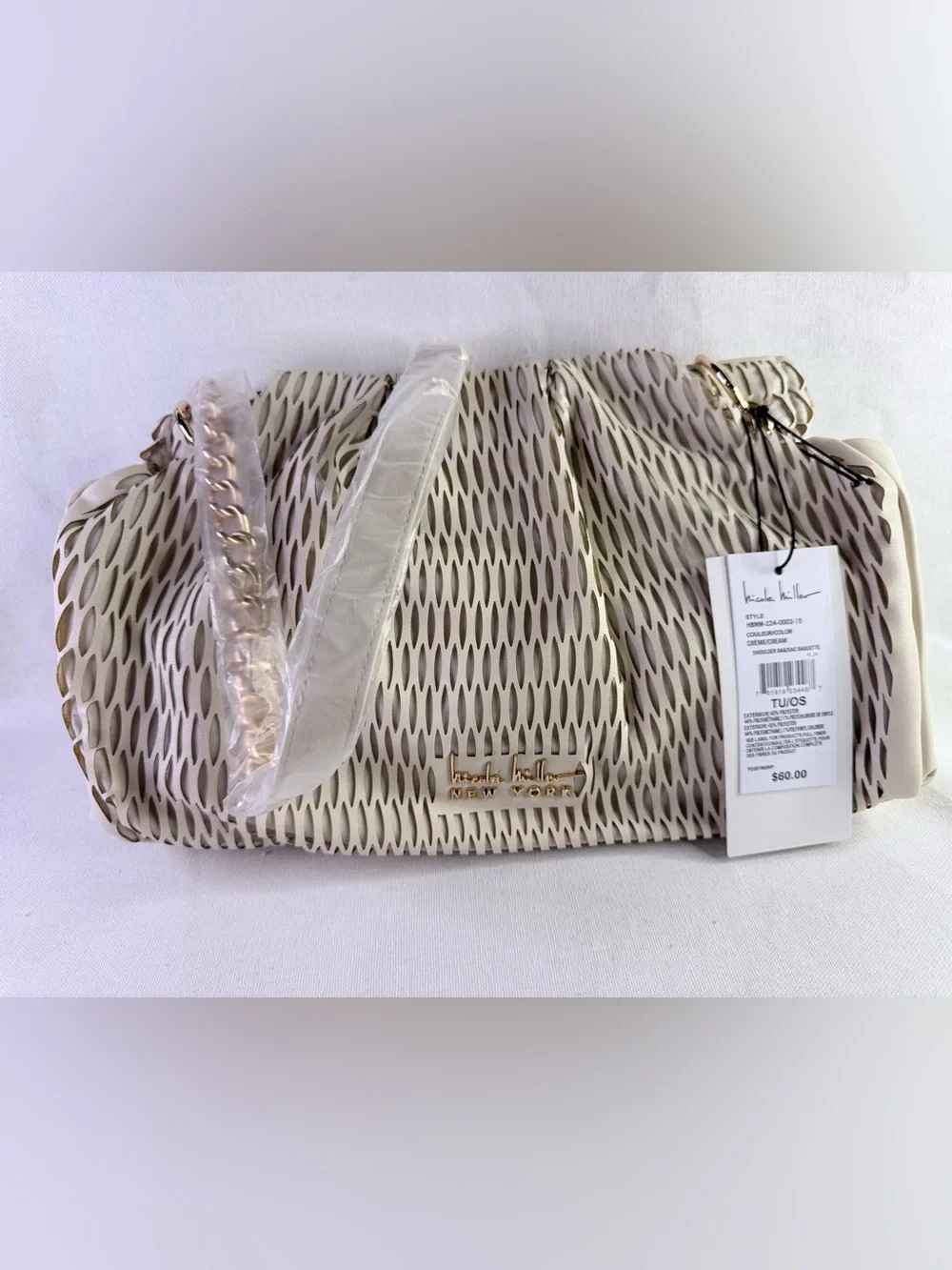 Nicole Miller Cream Mesh-Accent handbag